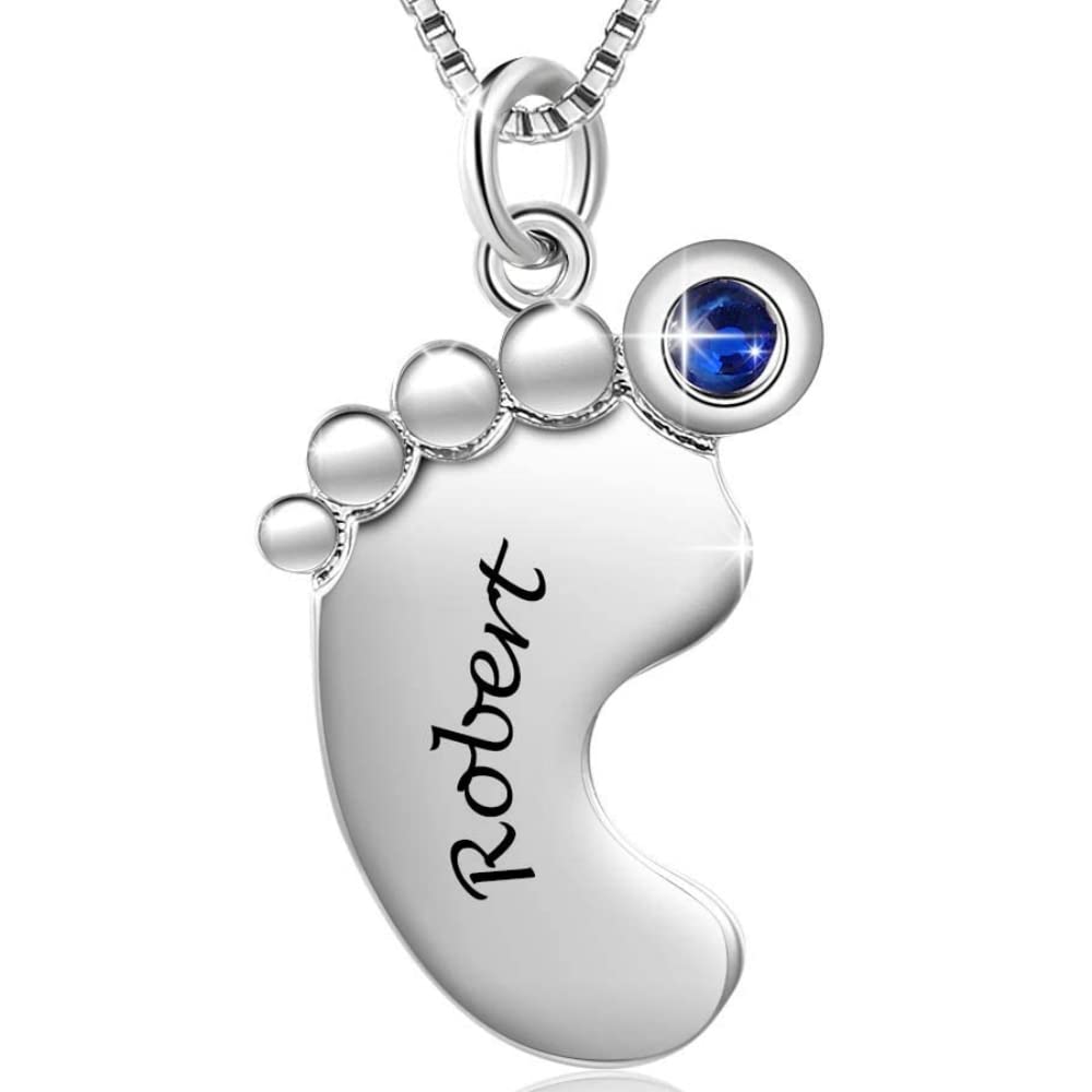 💕Engraved Baby Feet  Necklace with Birthstones for Mom Grandma