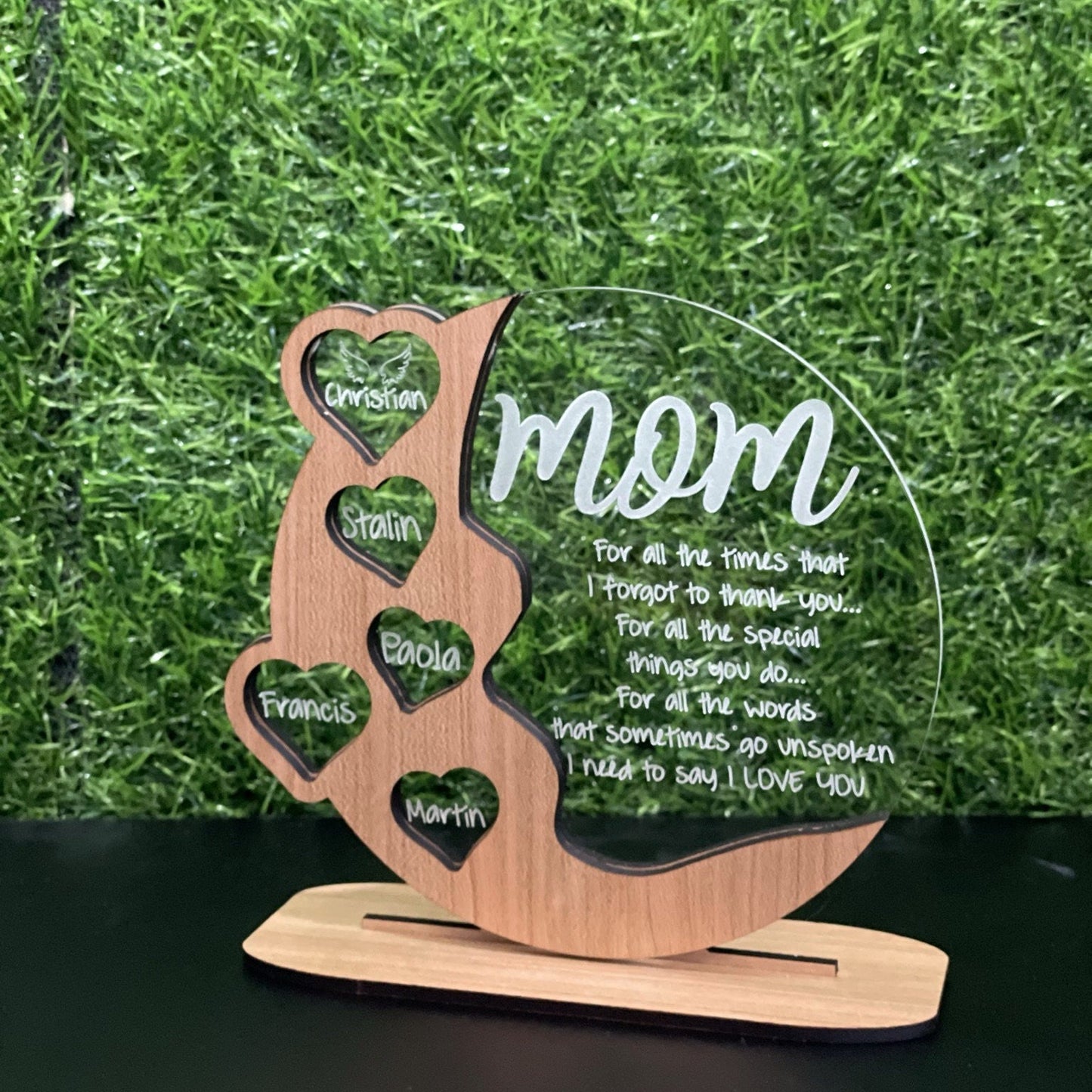 💕Geschenke für Mama, Oma Personalisierte Kirschholz - Acryl - Birke Holz Plaque