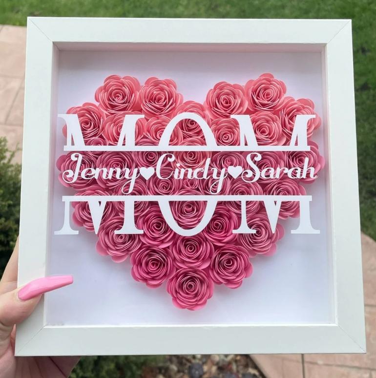 💕Mom Flower Shadow Box mit Kindernamen für Muttertag