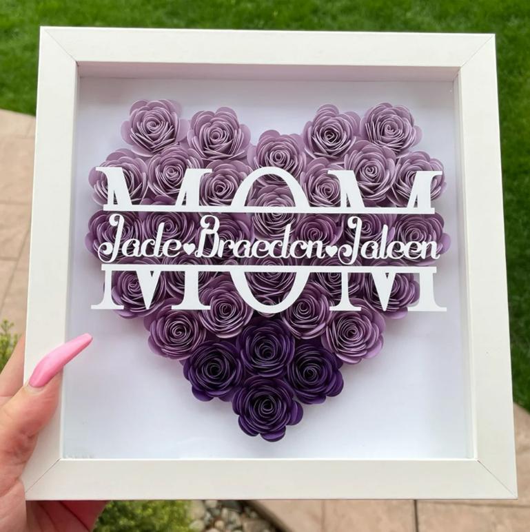 💕Mom Flower Shadow Box mit Kindernamen für Muttertag