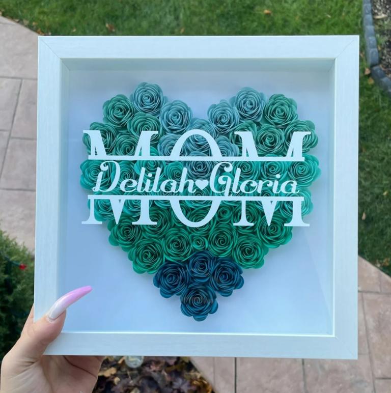 💕Mom Flower Shadow Box mit Kindernamen für Muttertag