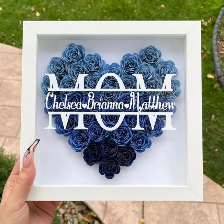 💕Mom Flower Shadow Box mit Kindernamen für Muttertag